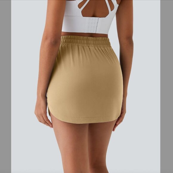 Women's L Halara High Waisted Drawstring Pocket Curved Hem Mini Golf Skirt - Picture 3 of 8